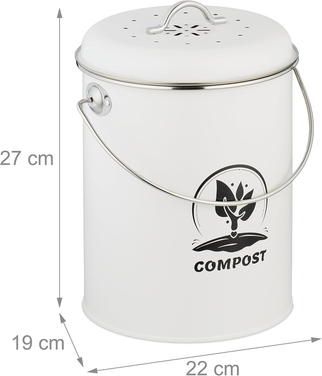 Relaxdays Komposteimer Küche 5,5 Liter, Mülleimer mit Deckel und Geruchsfilter, Abfalleimer Biomüll,