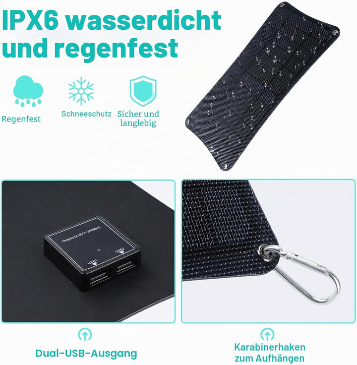 10W 5V Solarpanel, Ausgang Dual-USB-Port 2A, bequemes Solarpanel-Ladegerät, Ladegerät für Rucksack,