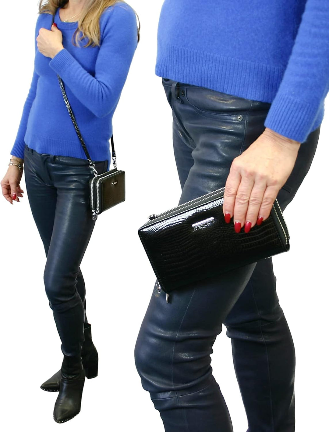 Jennifer Jones - Echt Leder Handtasche mit Handyfach - 2in1 Handytasche & Geldbörse mit RFID-Schutz