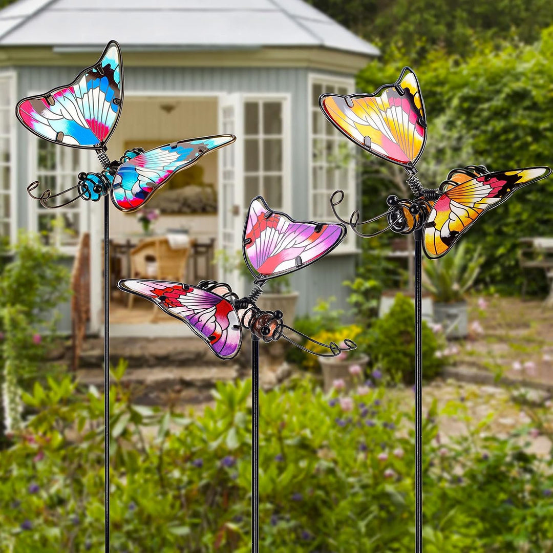 Juegoal Set mit 3 Schmetterlings-Gartensteckern, 50.8 cm, bunte Schmetterlinge, Glas und Metall, wet