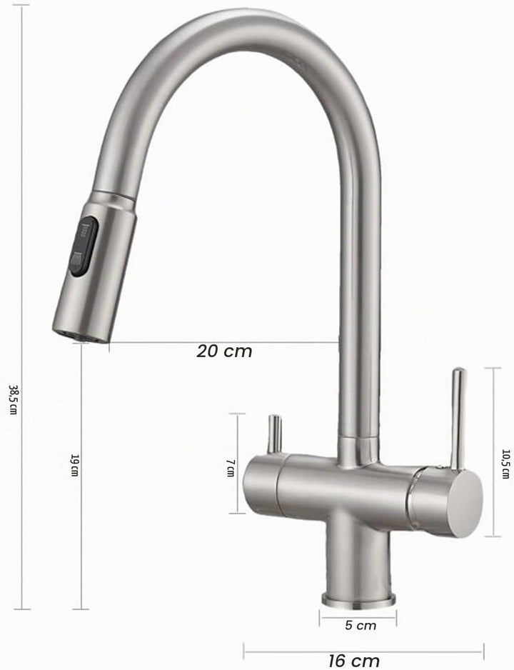 3 Wege Wasserhahn Küche Ausziehbar Messing 2 Griffe 3 Wege Wasserhahn Osmose Schwenkbar Einzelloch-S