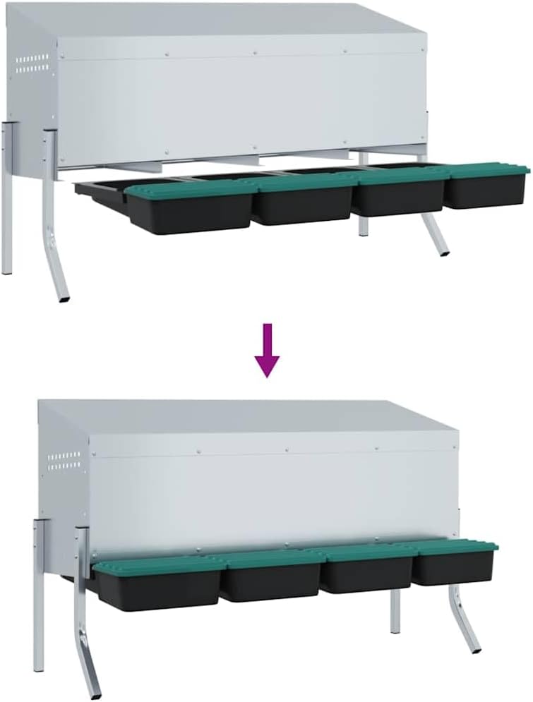 Hühner-Nistkasten 4 Fächer aus verzinktem Stahl mit Beinen, Flexible Beinhöheneinstellung, wetterfes