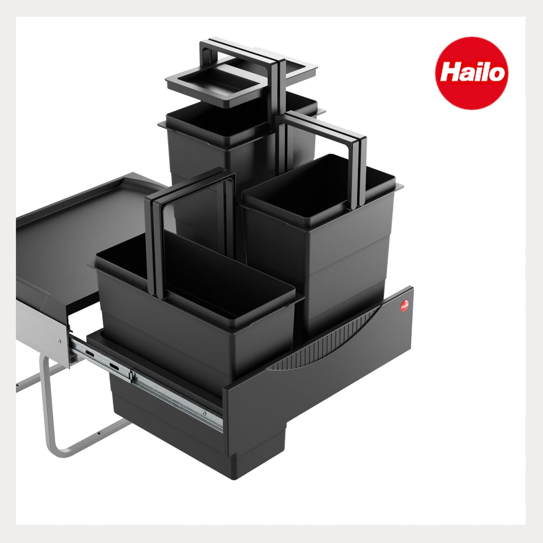 Hailo Abfallsammler 3644911 | 3fach Raumspar Tandem Abfalltrennsystem | 2x 8 + 12L Inneneimer im Tel