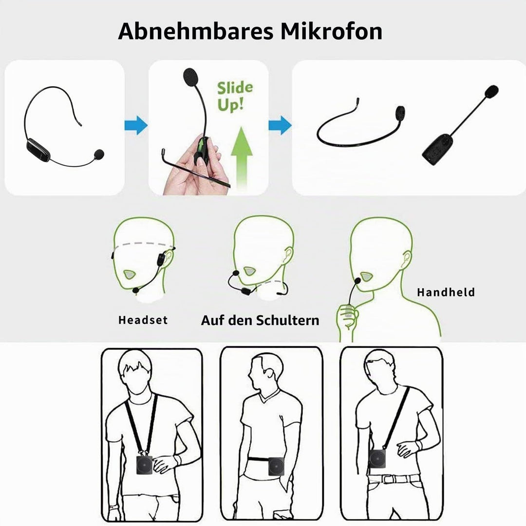 SHIDU Sprachverstärker Tragbarer Bluetooth Lautsprecher mit drahtlosem UHF Mikrofon Headset 10W 1800