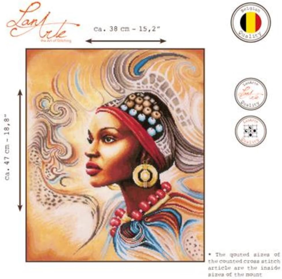 Lanarte Zählmusterpackung Afrika Zählstoff Kreuzstichpackung, Baumwolle, Mehrfarbig, 38 x 47 x 0.3 c