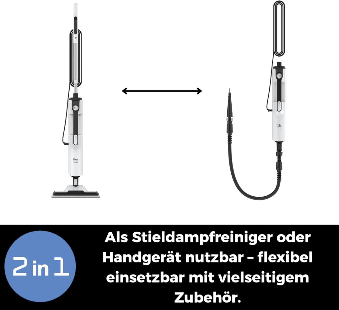 Fakir Duo Dampfreiniger 2-in-1 Hand- & Standgerät, 1400W, 380ml Tank, LED-Anzeige, Dampfregulierung