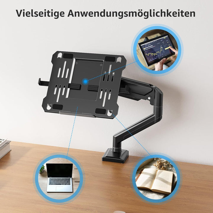 MOUNTUP Monitor Halterung mit Laptopablage, 2 in 1 verstellbare Laptop Armhalterung für 14-17 Zoll-N