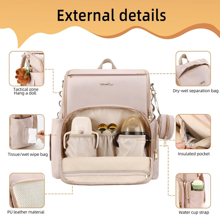 Stilvolle Baby-Wickeltasche, Babytasche mit Wickelunterlage, Schnullertasche und Kinderwagengurten L