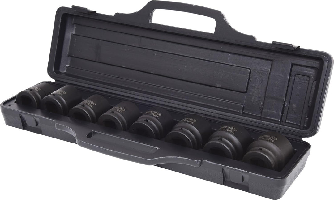 KS Tools 515.0210 3/4" Sechskant-Kraft-Stecknuss-Satz, 8-teilig kurz, 24-38mm, Schwarz, 35 x 25 x 13