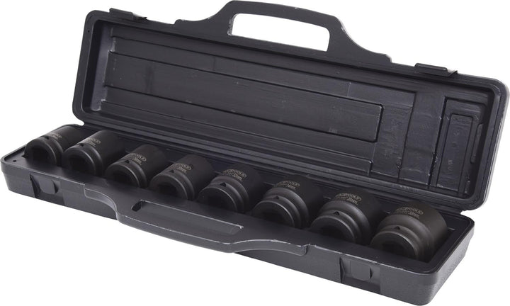 KS Tools 515.0210 3/4" Sechskant-Kraft-Stecknuss-Satz, 8-teilig kurz, 24-38mm, Schwarz, 35 x 25 x 13