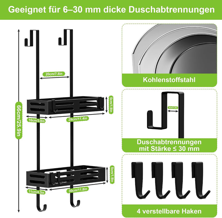 Wisfame Duschablage zum Hängen, Duschregal Ohne Bohren Schwarz Matt Schwarz 66 cm in height, Matt Sc