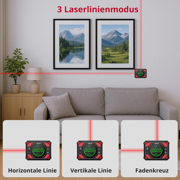 XUNTOP 3 IN 1 Digitaler Winkelmesser Neigungsmesser Laser Wasserwaage Magnetisch Nivellierbox mit LE