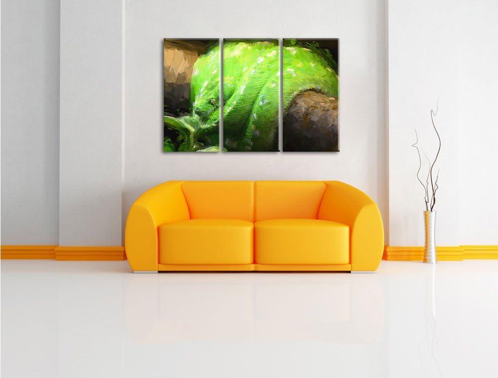 Pixxprint Grüne exotische Schlange / 3-Teilig/Gesamtmass 120cm Leinwandbild bespannt auf Holzrahmen/