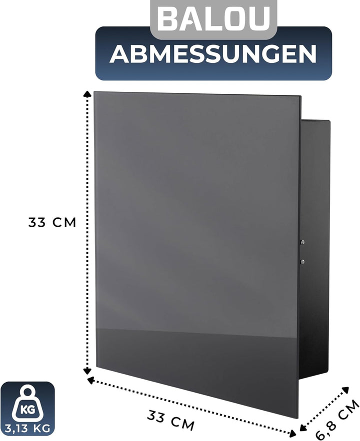 BALOU Schlüsselkasten modern mit Glas Magnettafel - Memoboard magnetisch mit 6 Magneten und Stift -