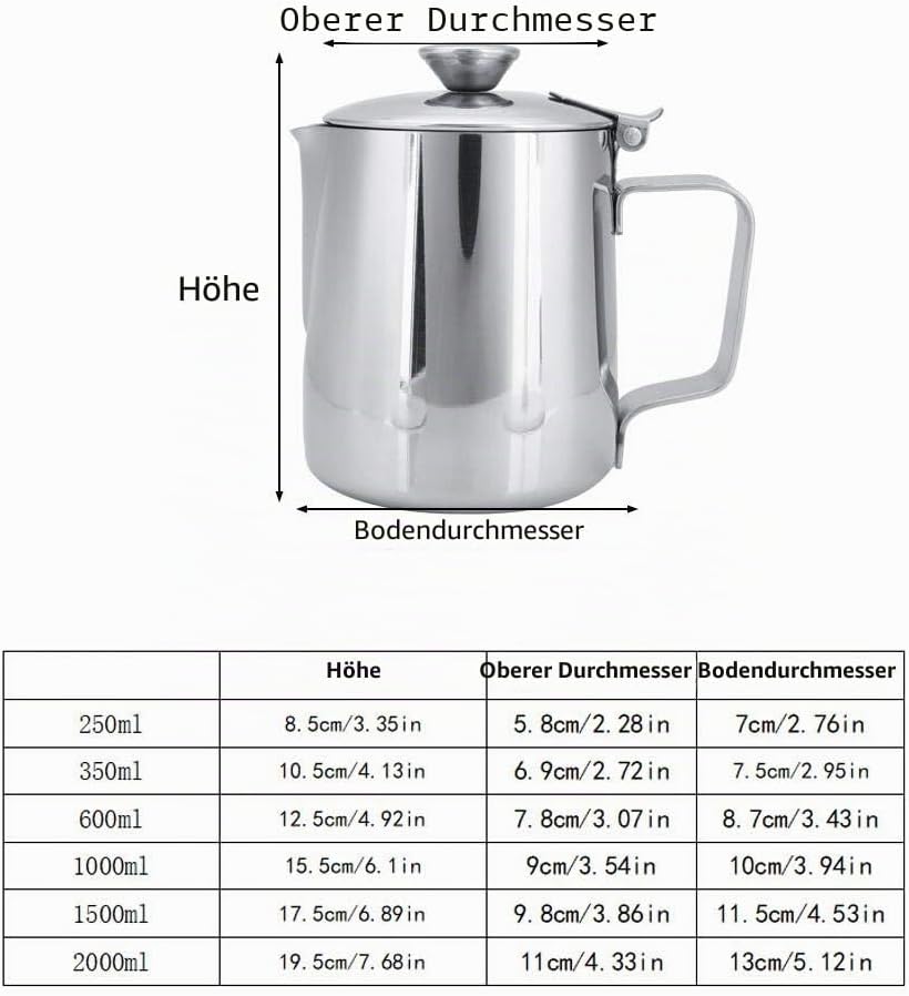 Nikou Schaumbecher, Edelstahl Kaffeetasse Becher Milch Schaumkrug Krug mit Deckel für Latte Coffee A
