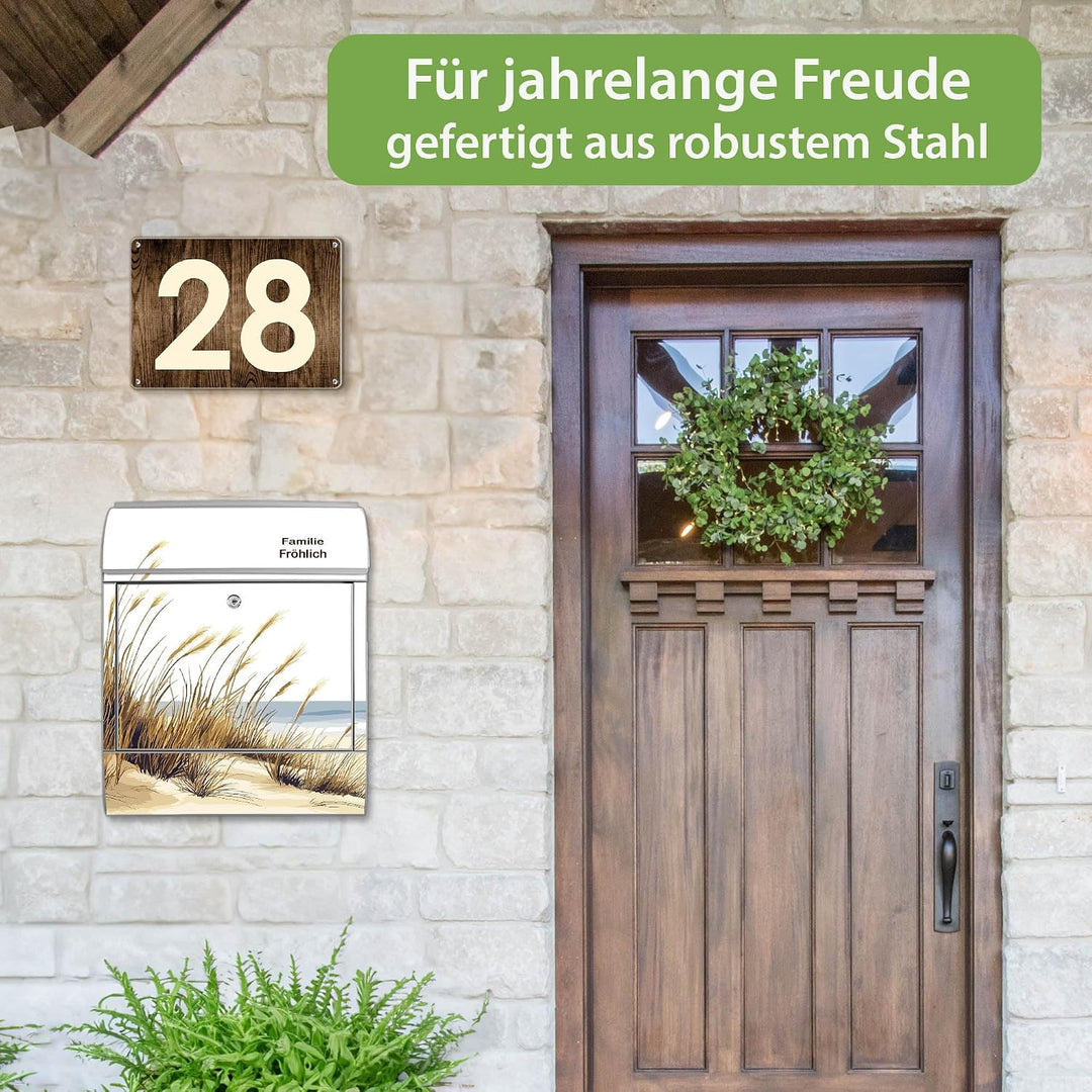 banjado Design Briefkasten personalisiert 38,5x46,5x13cm &amp; 2 Schlüssel - Briefkasten Stahl Silber Ze