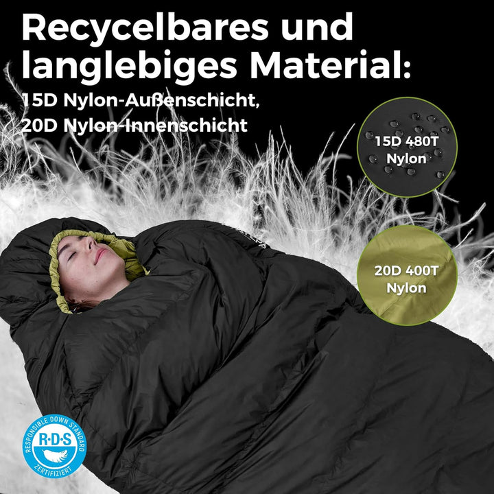 ATEPA 700FP Daunenschlafsack für Erwachsene, Ultraleichter 0 Grad Mumienschlafsack mit RDS Daunen &