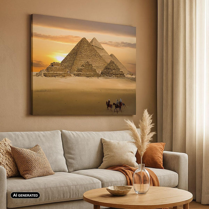 ARTTOR Bilder auf Leinwand 100x70cm Leinwandbild Pyramide ägypten wüste Gross Wanddeko Bild Schlafzi