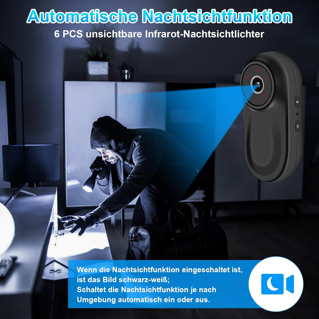 Action Cam, 120° Tragbare Sportkamera mit 0,63-Zoll-Display, Mini-Körperkamera HD 1080P Helm ActionK