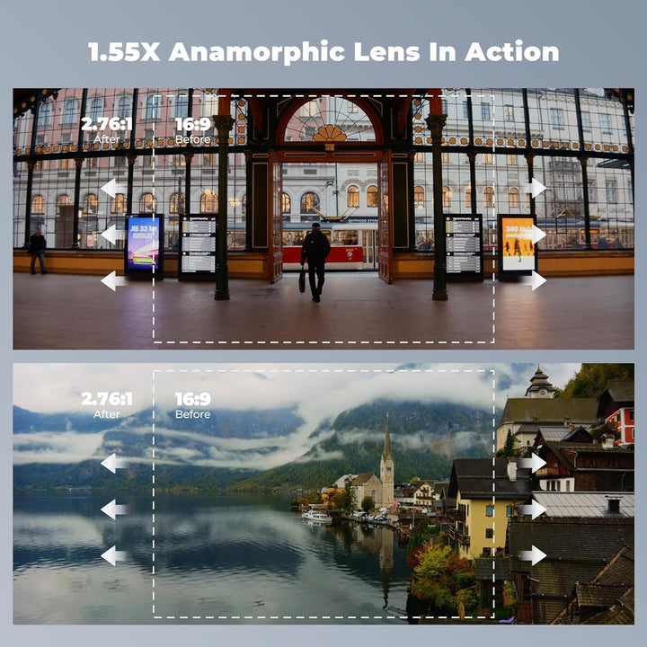 Freewell 1,55x anamorphes Objektiv für iPhone & Samsung - 3-in-1 Streak (Neutral, Gold, Blau) - Cine