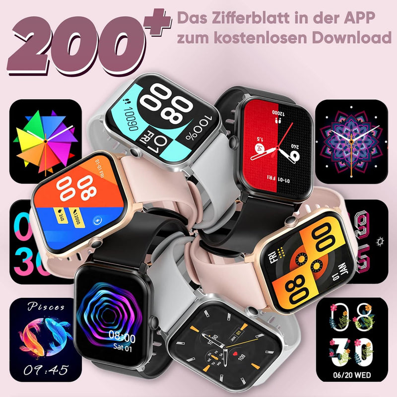 Dachma Android Smartwatch Damen - 1.85" Uhr mit Whatsapp Funktion Damen mit telefonfunktion Uhren sm