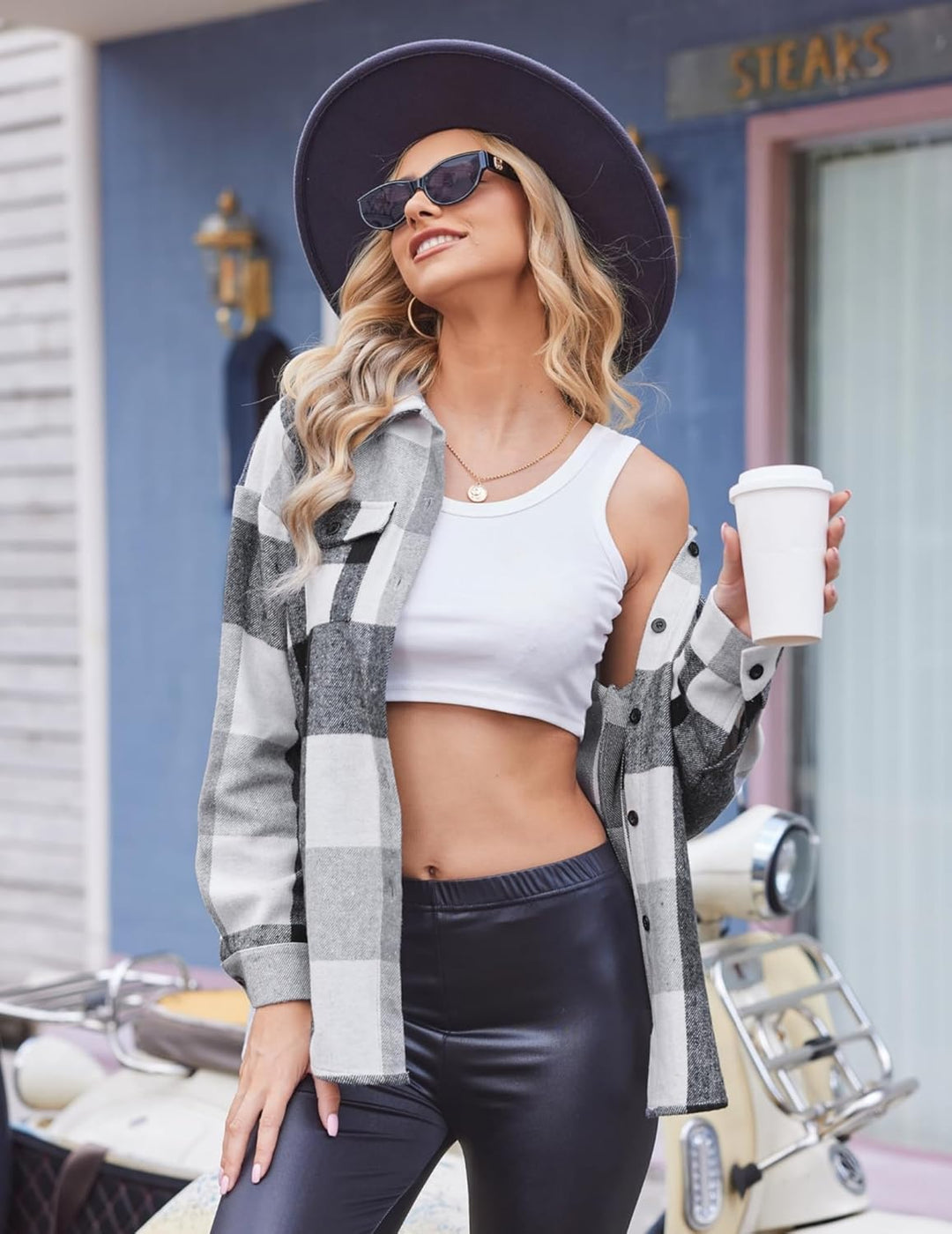Zeagoo Damen Hemdjacke Karierte Flanellhemd Langarm Loose Shacket Flanell Bluse Jacke mit Knöpfen Üb
