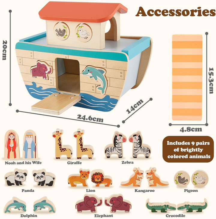 HERSITY Arche Noah aus Holz, Holzspielzeug Kinder Taufgeschenke für Mädchen Jungen 12 Monate, Holz S