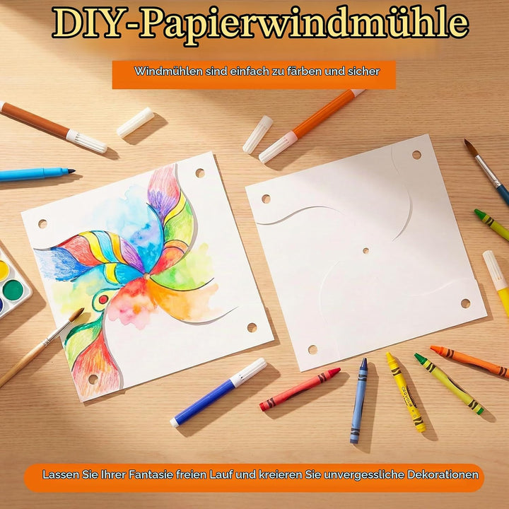 100 Stück DIY Windräder Bastelset, Bunte Regenbogen Windmühle aus Kunststoff &amp; Papier, Wetterfeste W