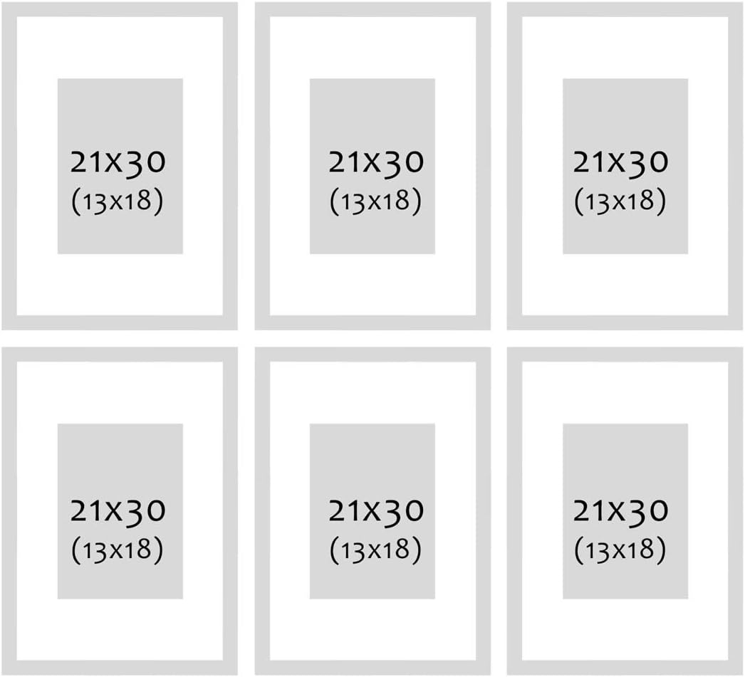 PHOTOLINI Bilderrahmen A4 Holz MDF Eiche Dunkel, 6er Set DIN A4 Bilderrahmen 21x30 cm mit Passeparto