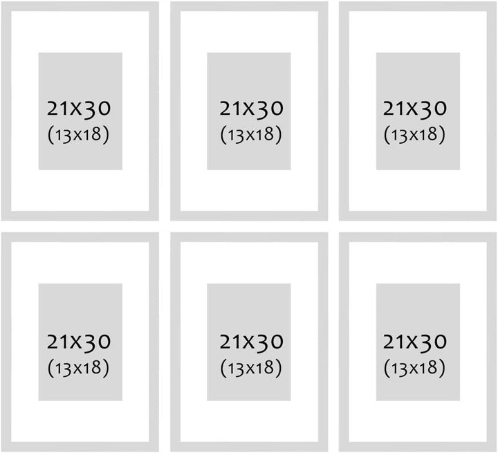 PHOTOLINI Bilderrahmen A4 Holz MDF Eiche Dunkel, 6er Set DIN A4 Bilderrahmen 21x30 cm mit Passeparto