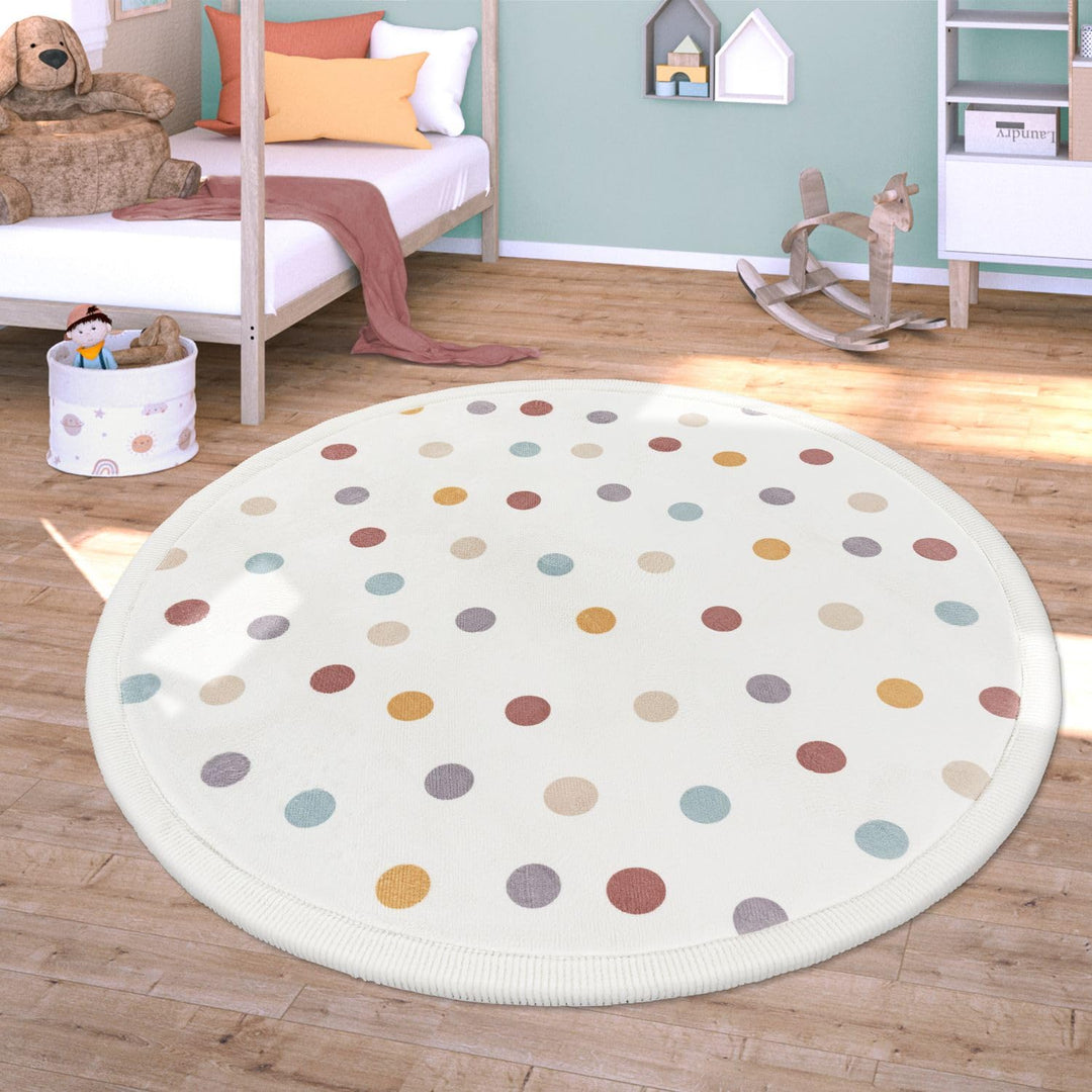 TT Home Waschbarer Teppich Krabbelmatte Babyzimmer Kinder rutschfest Flauschig Punkte, Farbe:Blau Ge