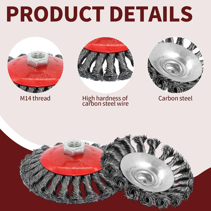 6 Stück Drahtbürste Winkelschleifer, Ø125 mm Flex Topfbürste Winkelschleifer M14 Stahlbürste Kegelbü