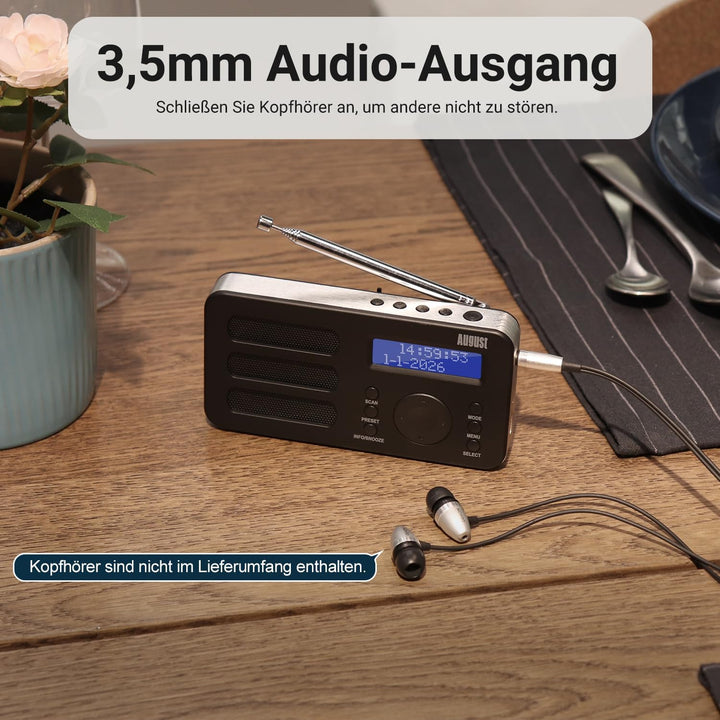 August MB225 - Tragbares Radio mit DAB+ / DAB/FM RDS-Funktion 40 Presets digitaler Radiowecker Stere