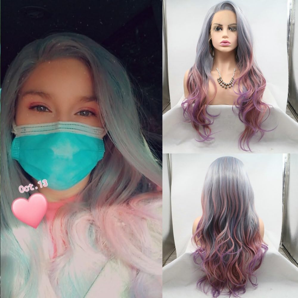 Mermaid Wig Natural Hairline Side Part Synthetic Lace Front Wigs For Drag Queen Mixed Colorful Body