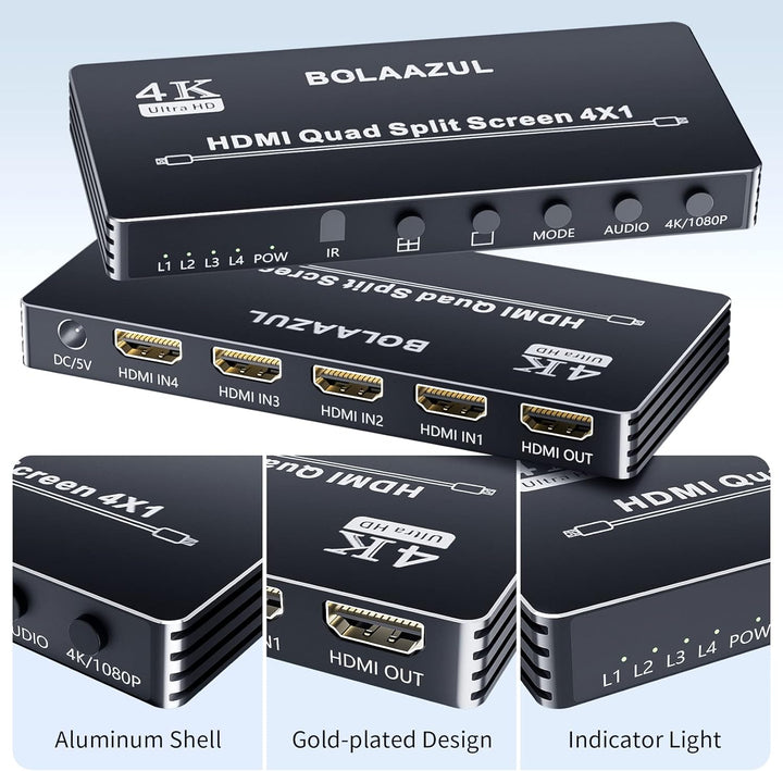 4x1 HDMI Multiviewer 1080P HDMI Multiviewer mit 4 Eingängen HDMI 4x1 Quad Multiviewer Bildschirmspli