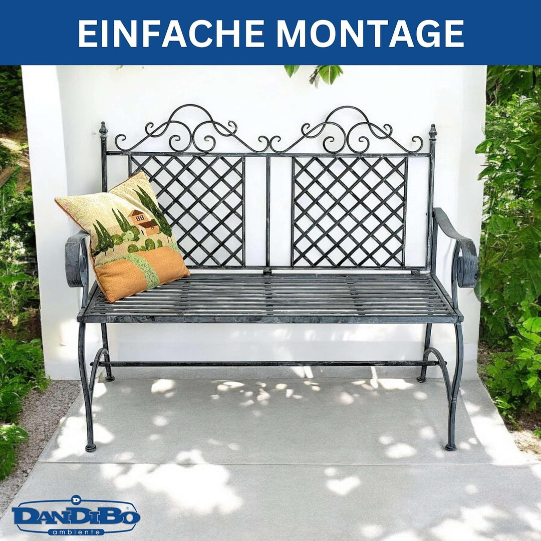 DanDiBo Gartenbank Wetterfest 2 Sitzer Metall Grau 120 cm 96592 Sitzbank Eisen Bank Garten Antik Par