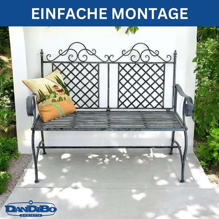 DanDiBo Gartenbank Wetterfest 2 Sitzer Metall Grau 120 cm 96592 Sitzbank Eisen Bank Garten Antik Par