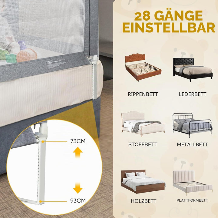 Kidsgigglz Bettgitte 150cm, Kinderbettgitter für Kinder Baby， Rausfallschutz Bett mit Vertikaler Heb