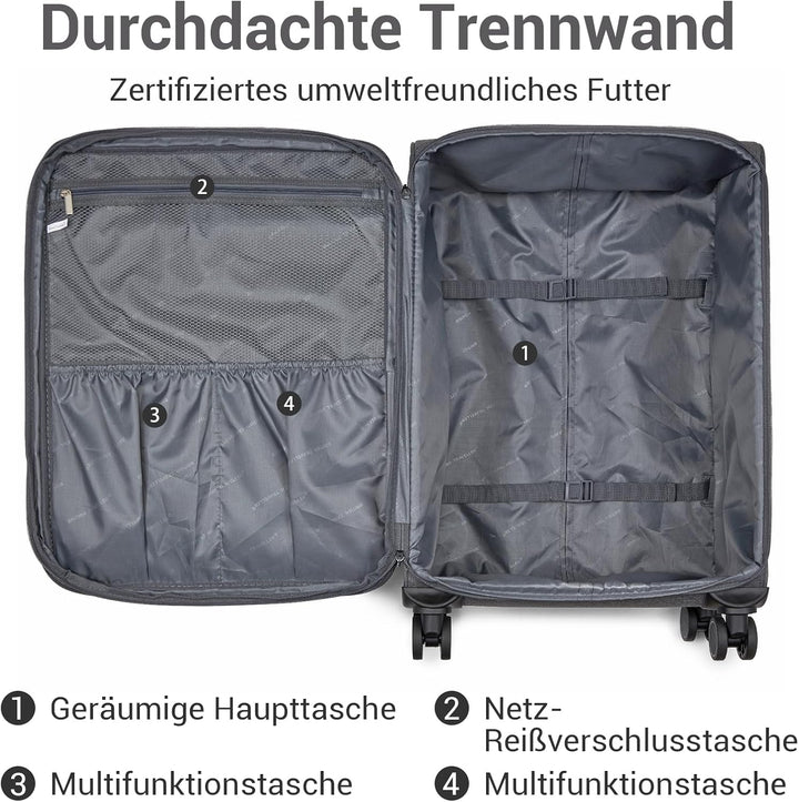 British Traveller Erweiterbarer Koffer Gross, 100L Stoff Reisekoffer mit Volumenerweiterung,4 Rollen