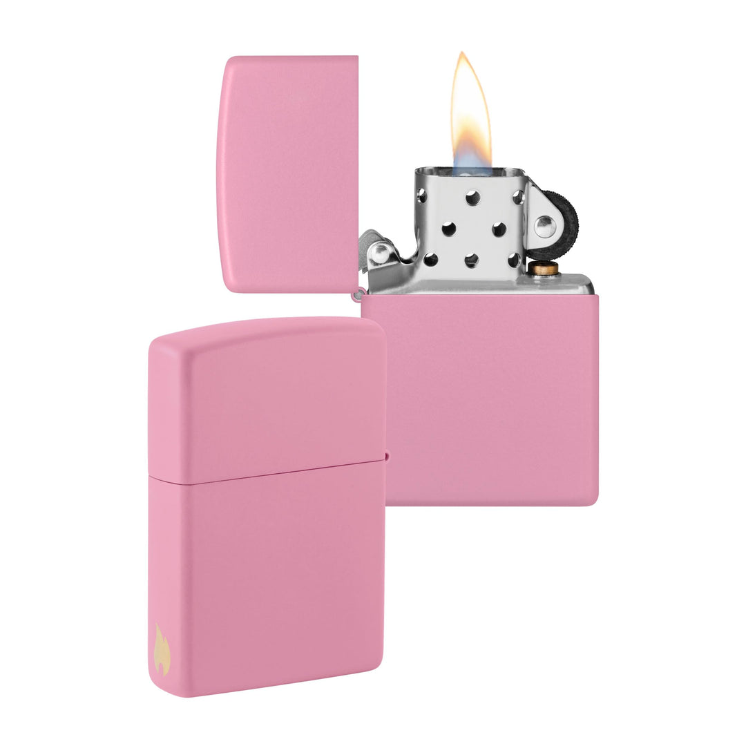 ZIPPO - Pink Matte - nachfüllbares Sturmfeuerzeug in hochwertiger Geschenkbox (Flammenmotiv graviert