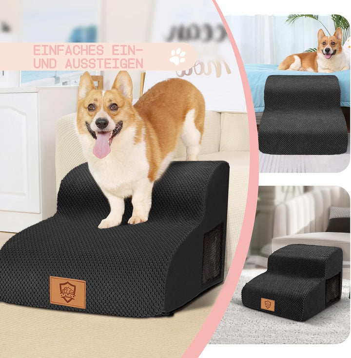 Myiosus Hundetreppe für Kleine Hunde, 2 Stufen Haustiertreppe 40cm Hoch Treppe Hund aus Schwamm, rut