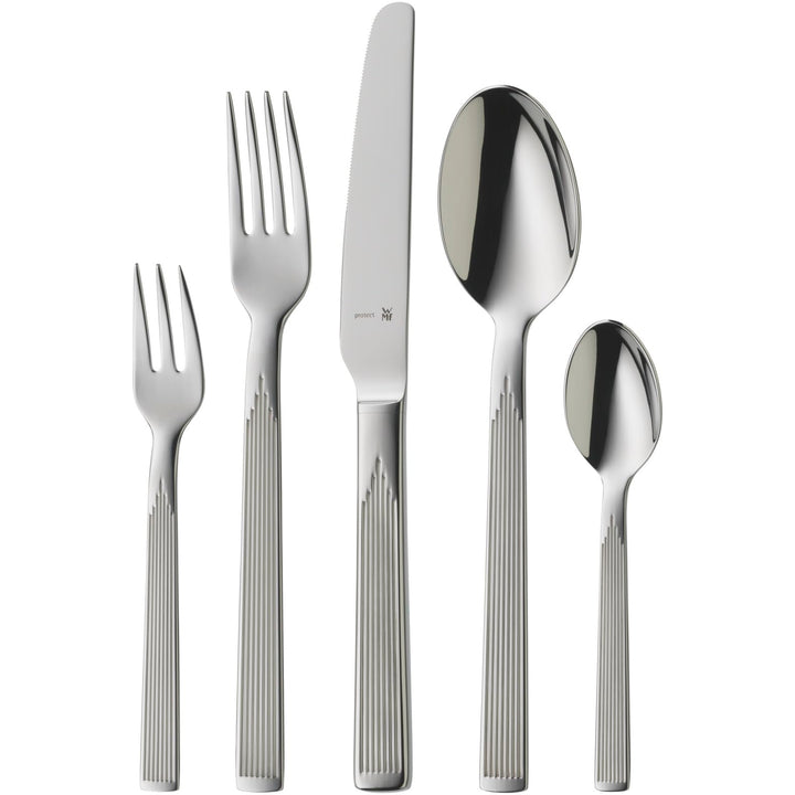 WMF Art Deco Besteck Set 6 Personen, Essbesteck 30 teilig, Hohlheftmesser, Cromargan protect Besteck
