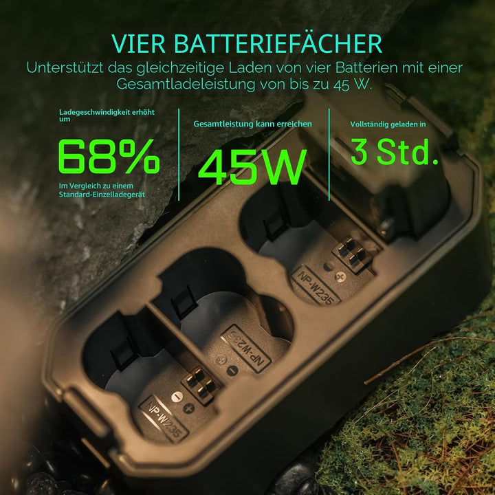 Tilta NP-W235 Akku-Ladegerät | Laden Sie 4 Akkus mit USB-C PD 45 W Schnellladung | Sicher für Fujifi