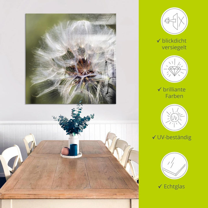 ARTland Glasbilder Wandbild Glas Bild einteilig 50 x 50 cm Pflanzen Mikro Makro Blumen Pusteblume Lö