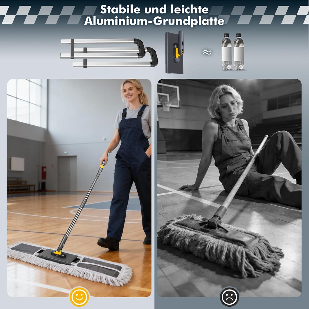 Bodenwischer, 90cm Breit Wischmopp, Professionelle Bodenwischer Set mit Mikrofaser Pads und Baumwoll