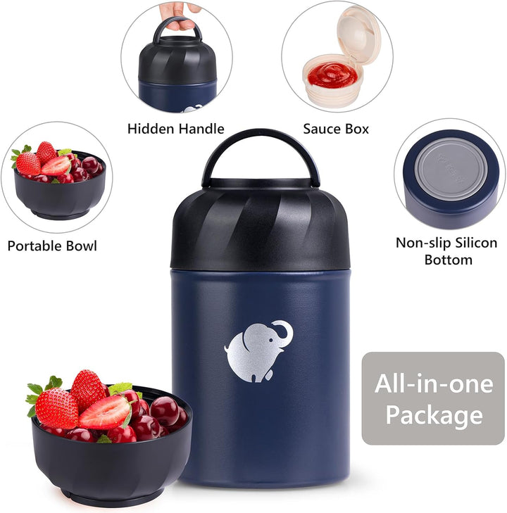 ThermobehäLter füR Essen-500Ml Thermobecher Essen Mit Faltbarer Gabel Und LöFfel, Auslaufsicher Warm
