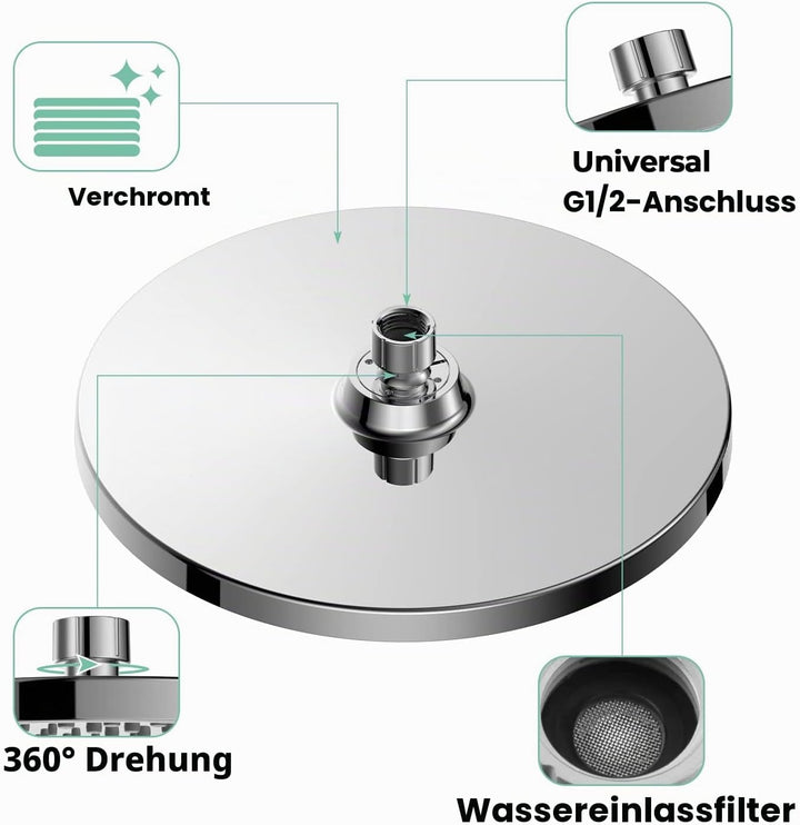 Regenduschkopf Duschkopf Regendusche Watersaving YUANNY 10 Zoll Wasserspar Universal-Kopfbrause mit