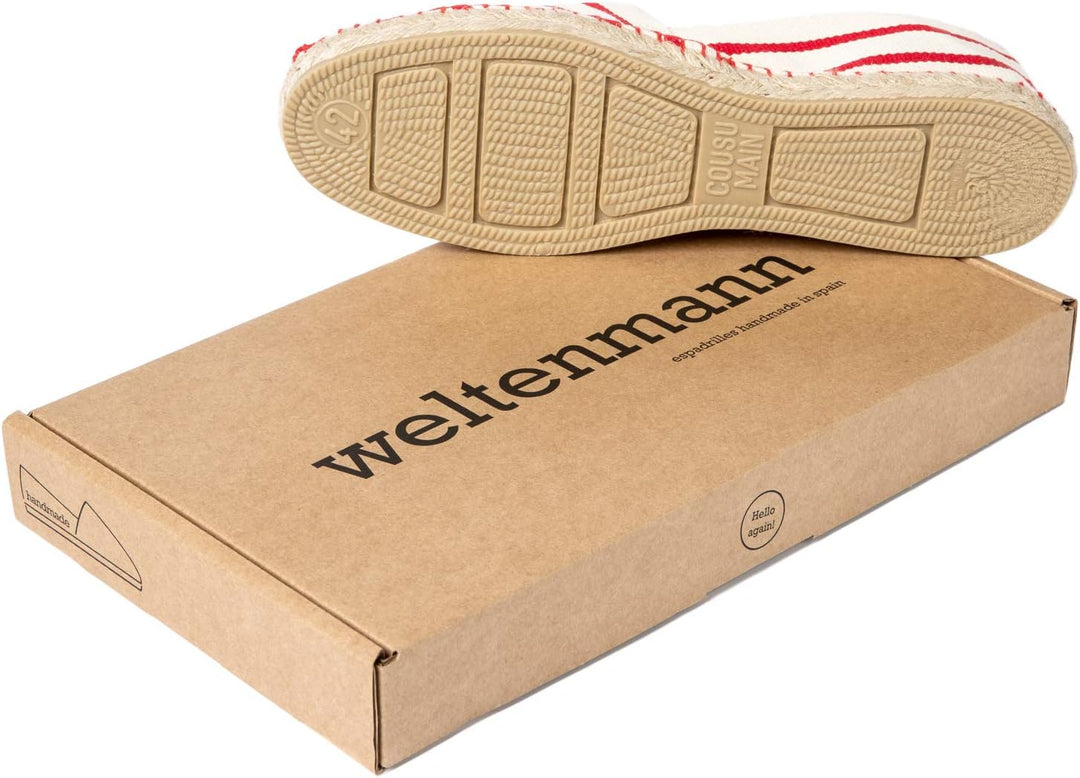 WELTENMANN gestreifte Herren Slip-on Espadrilles aus Baumwolle mit Schuhbeutel, 41-46, Handmade in S