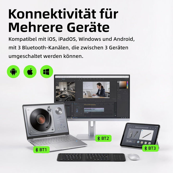 Bettdow Bluetooth Faltbare Tastatur mit Touchpad, QWERTZ Layout Kabellose Tragbare Mini Tastatur mit