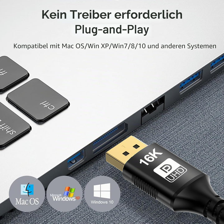 CableDeconn Mini DP zu DisplayPort 16K-Kabel 8K@120Hz 4K@240Hz DisplayPort 2.0 80Gbps Bidirektionale